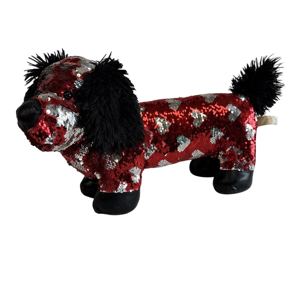 Valentine's Day Red &‎ Black Sequined 18" Dachshund Dog Plush Stuffed Animal Pal